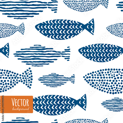 Watercolor decorative fishes patten.