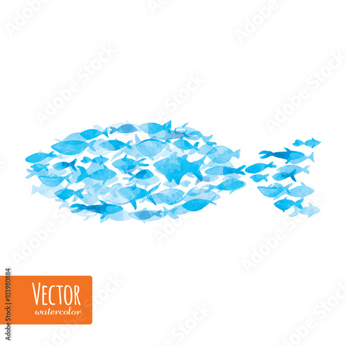 Vector watercolor fishes on light background.
