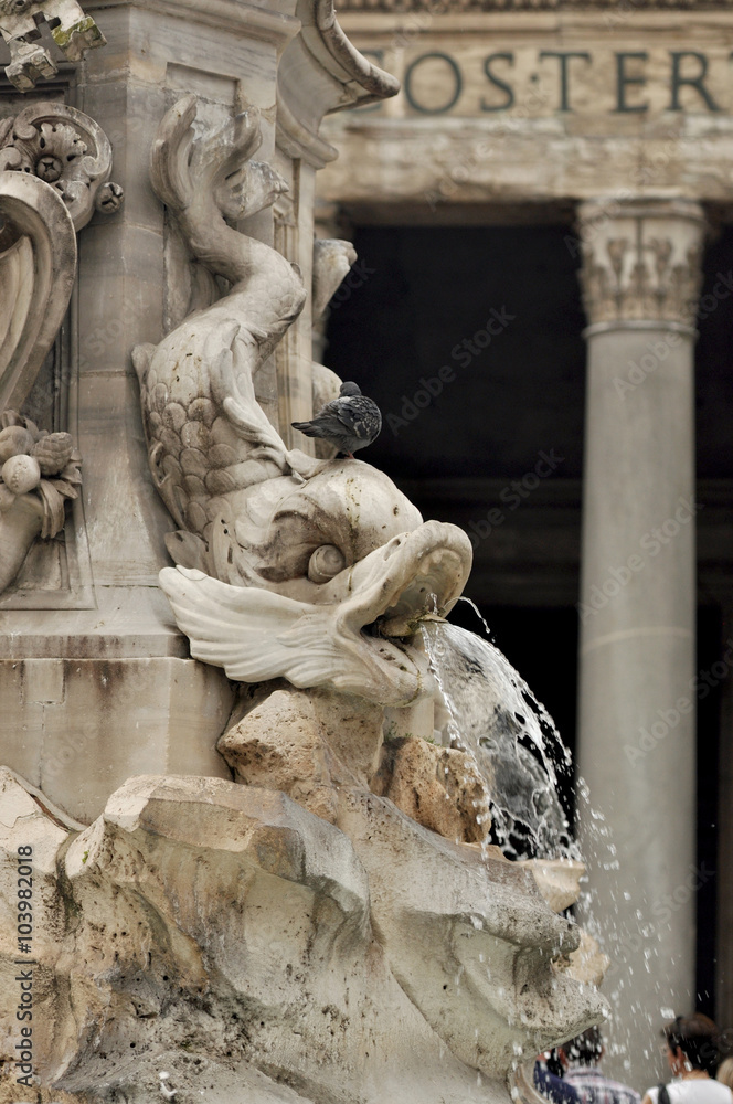 Fontana del Pantheon at the square Rotonda in Rome, Italy.