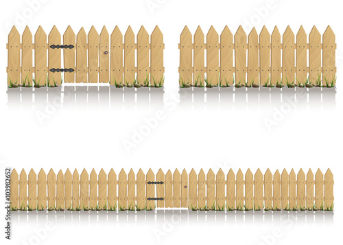 Seamless elements of wooden fence with gate