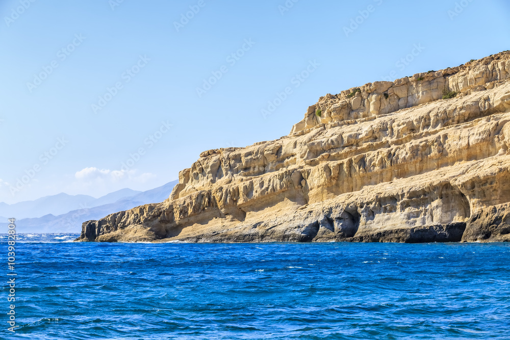 Matala beach on Crete island. Greece.