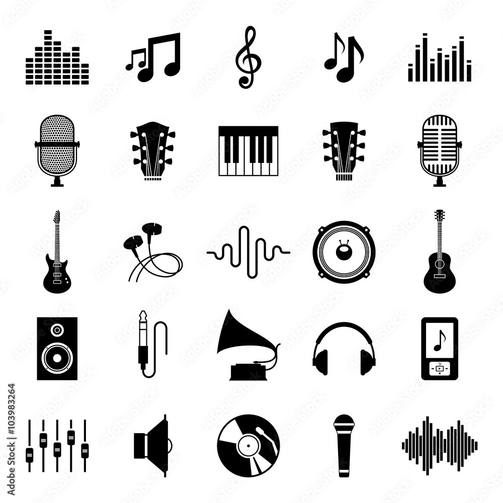 Naklejka premium Set of Vector Music Icons Isolated on White