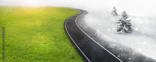 Changing season with road