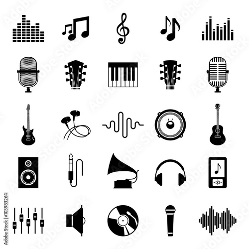 Set of Vector Music Icons Isolated on White