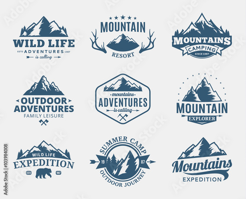 Set of vector mountain and outdoor adventures logo