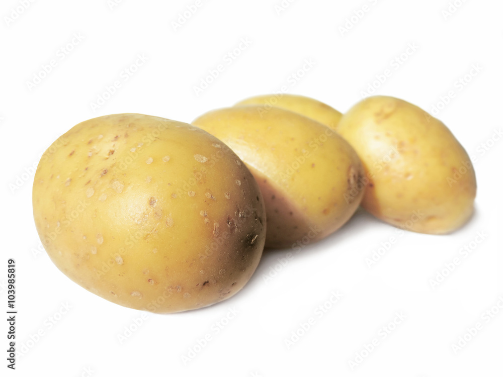 close-up of raw potatoes, isolated on white close-up of raw potatoes, isolated on white