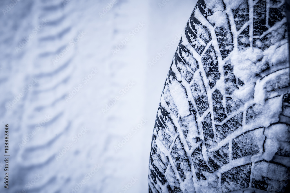 Snow tire in winter Stock Photo Adobe Stock