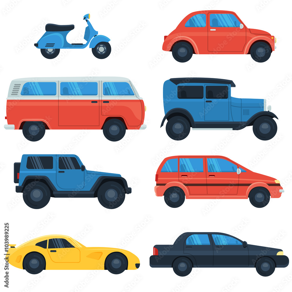 Flat car icon set