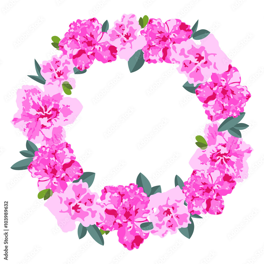pink flower frame, floral wreath circle frame, isolated vector