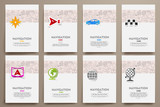 Corporate identity vector templates set with doodles navigation theme