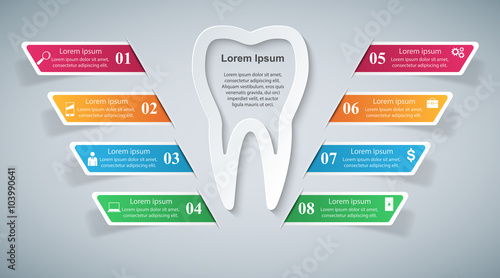 Infographic design on the grey background.Tooth icon.