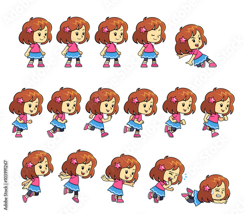 Pinky Girl game sprites for side scrolling action adventure endless runner 2D mobile game.