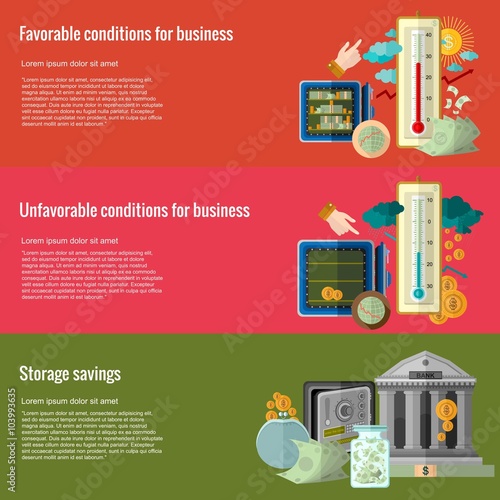 Flat design concepts for business.favorable conditions for business, unfavorable conditions for business, storage savings.Concepts for web banners and promotional materials.zip