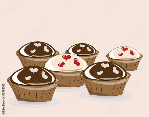 Chocolate and vanilla cupcakes. Vectorint