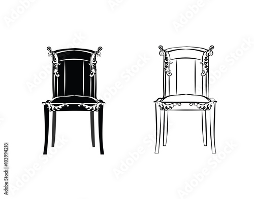 Classic royal chairs with ornaments. Vector sketch
