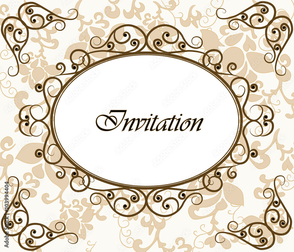 Photo frame invitation with roses background. Vector