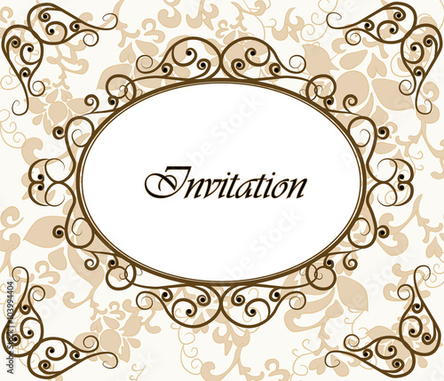 Photo frame invitation with roses background. Vector