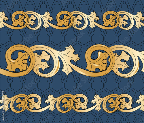 Classic royal style ornament pattern in blue. Vector