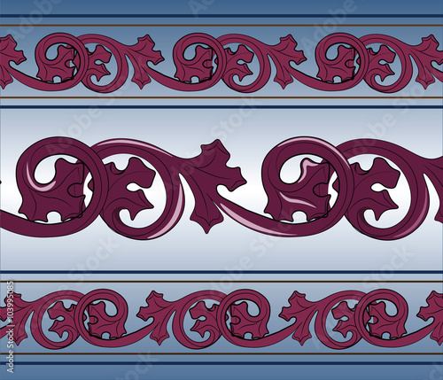 Classic royal style ornament pattern in blue and magenta. Vector