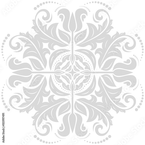 Oriental vector light silver pattern with arabesques and floral elements. Traditional classic ornament