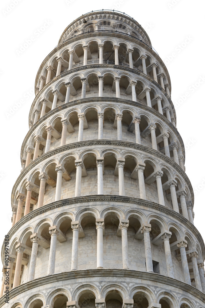 Leaning Tower of Pisa isolated on white background, Italy