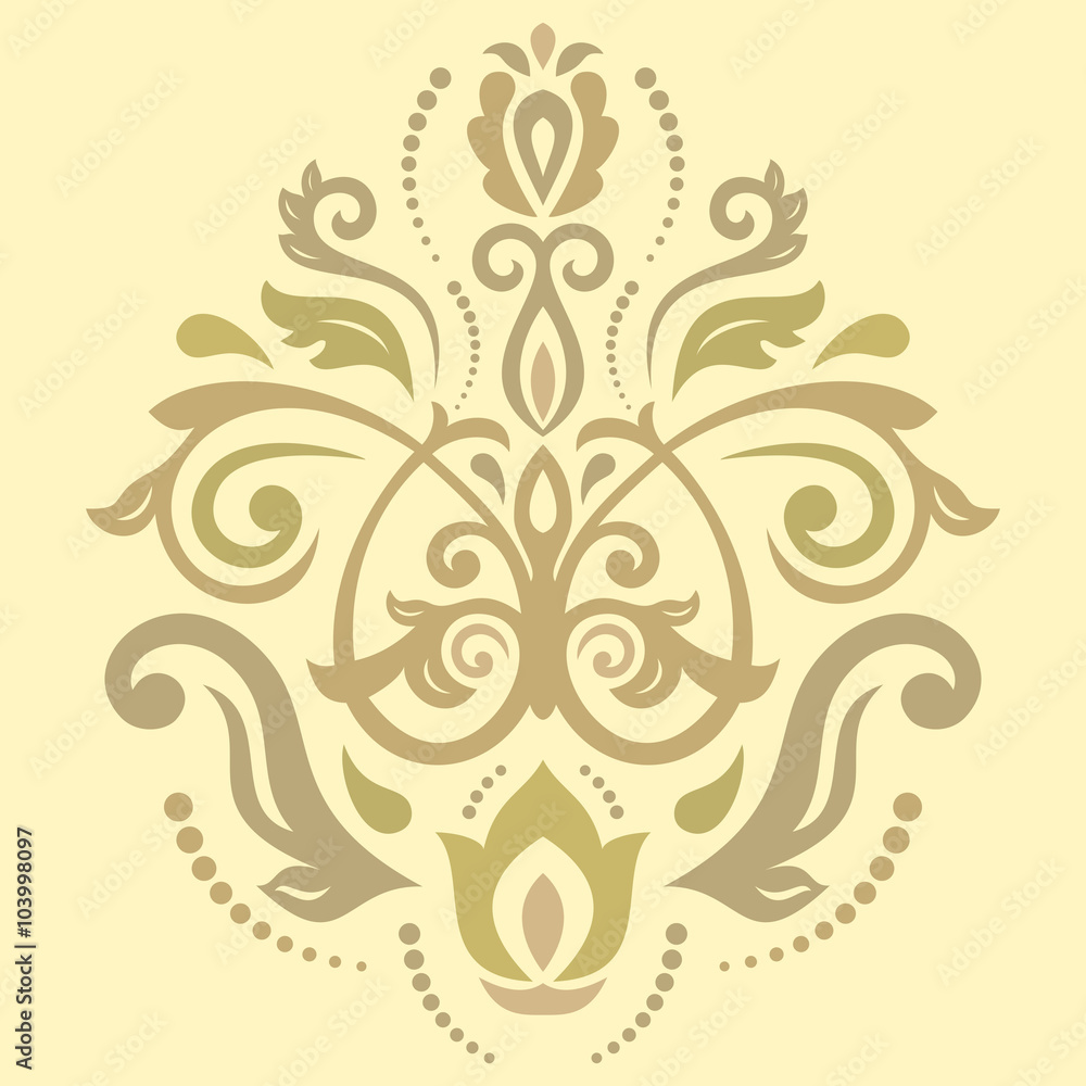 Oriental vector golden pattern with arabesques and floral elements. Traditional classic ornament