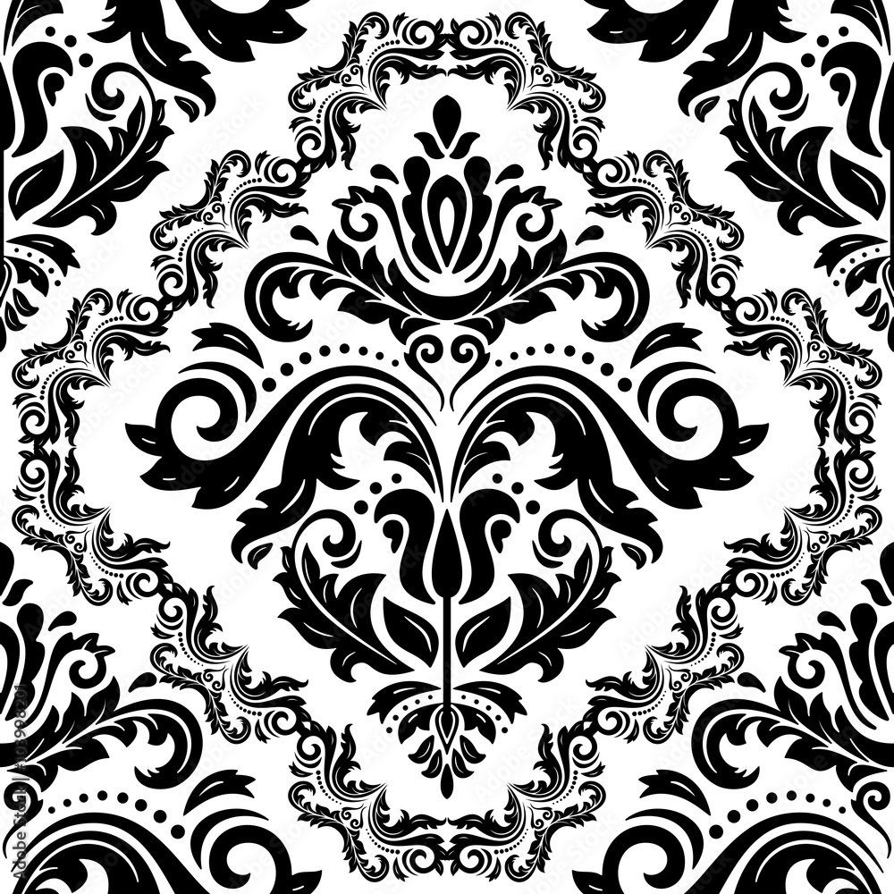 Seamless oriental ornament in the style of baroque. Traditional classic black and white vector pattern