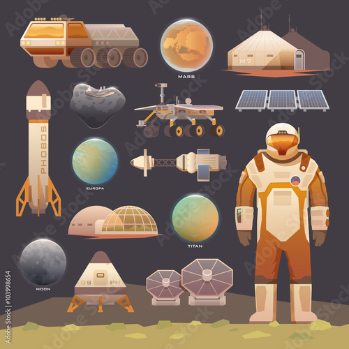 Flat vector elements. Space exploration.