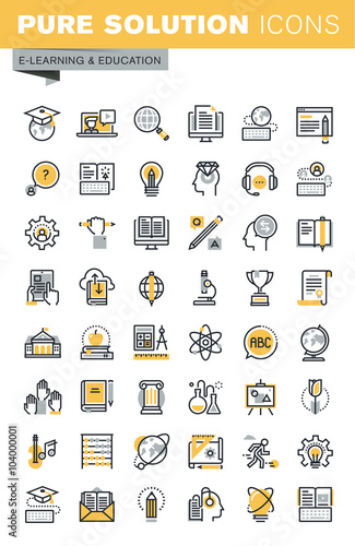 Set of modern vector thin line education icons. Modern vector logo pictogram and infographic design elements collection. Outline icon collection for website and app design.