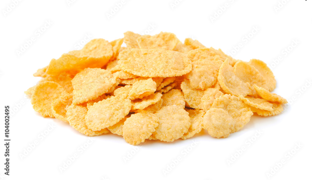 Corn flakes glazed with sugar isolated on white Corn flakes glazed with sugar isolated on white