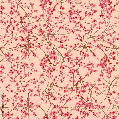 seamless pattern with abstract branches of cherry