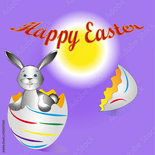 Easter Bunny illustration
Easter bunny hatched from eggs illustration on a purple background with the sun in the middle
