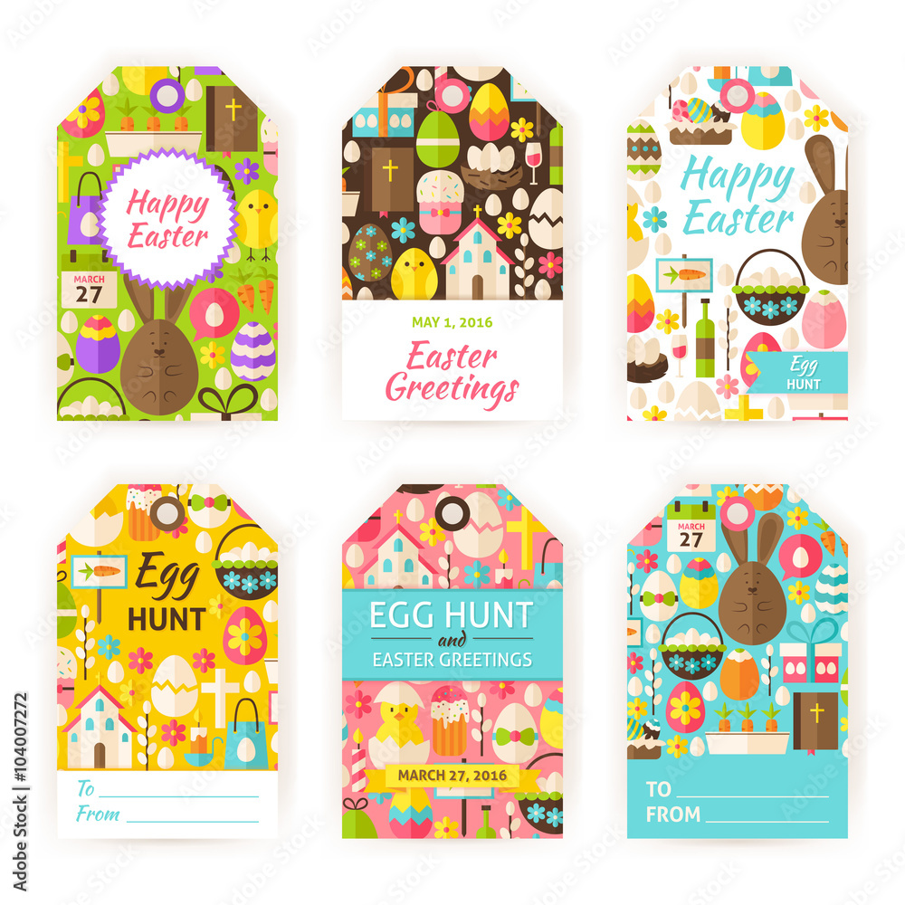 Happy Easter Vector Gift Tag Template Flat Set
