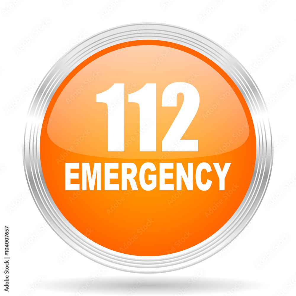 number emergency 112 orange silver metallic metallic chrome web circle glossy icon number emergency 112 orange silver metallic metallic chrome web circle glossy icon