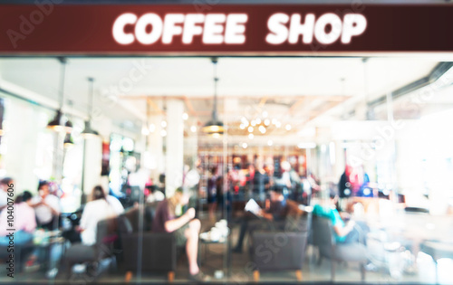 Coffee shop blur background with bokeh,Blurred image outside.