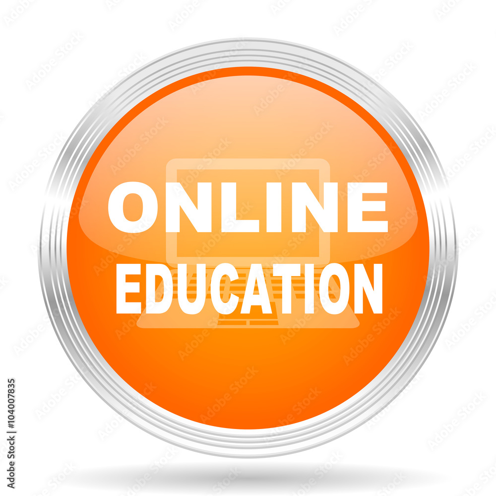 online education orange silver metallic metallic chrome web circle glossy icon online education orange silver metallic metallic chrome web circle glossy icon
