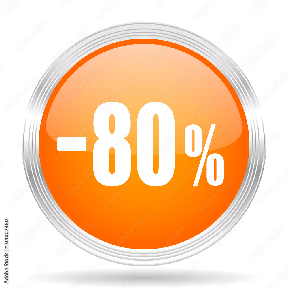 80 percent sale retail orange silver metallic metallic chrome web circle glossy icon 80 percent sale retail orange silver metallic metallic chrome web circle glossy icon