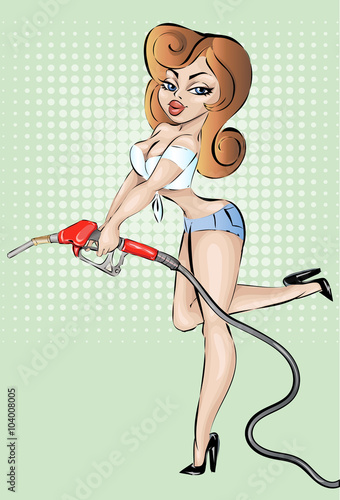 Sexy pin-up girl in with fuel nozzle