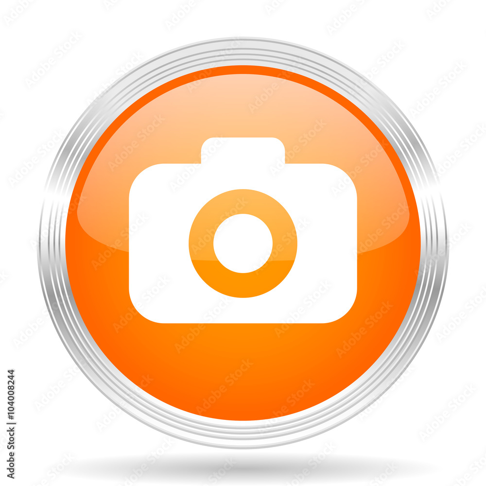photo camera orange silver metallic metallic chrome web circle glossy icon photo camera orange silver metallic metallic chrome web circle glossy icon