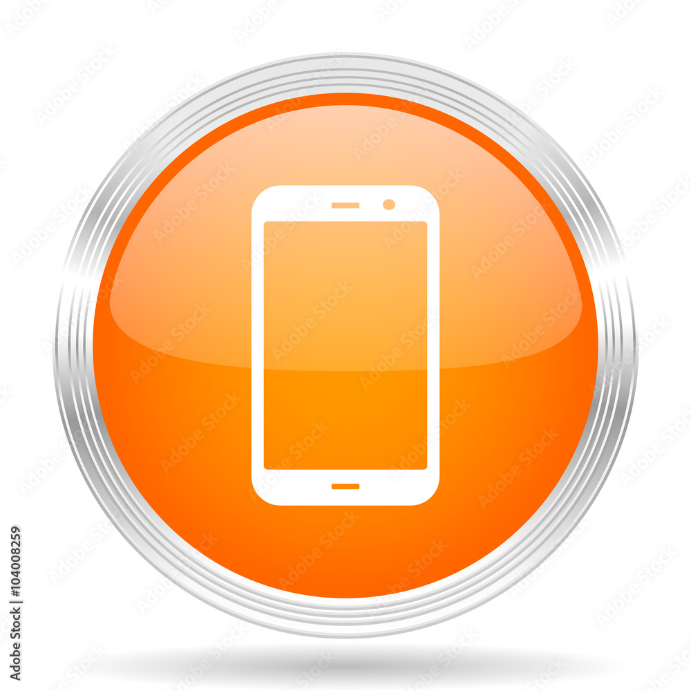 smartphone orange silver metallic metallic chrome web circle glossy icon smartphone orange silver metallic metallic chrome web circle glossy icon