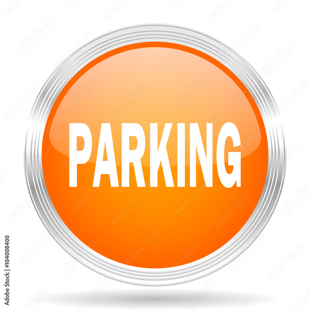 parking orange silver metallic metallic chrome web circle glossy icon parking orange silver metallic metallic chrome web circle glossy icon