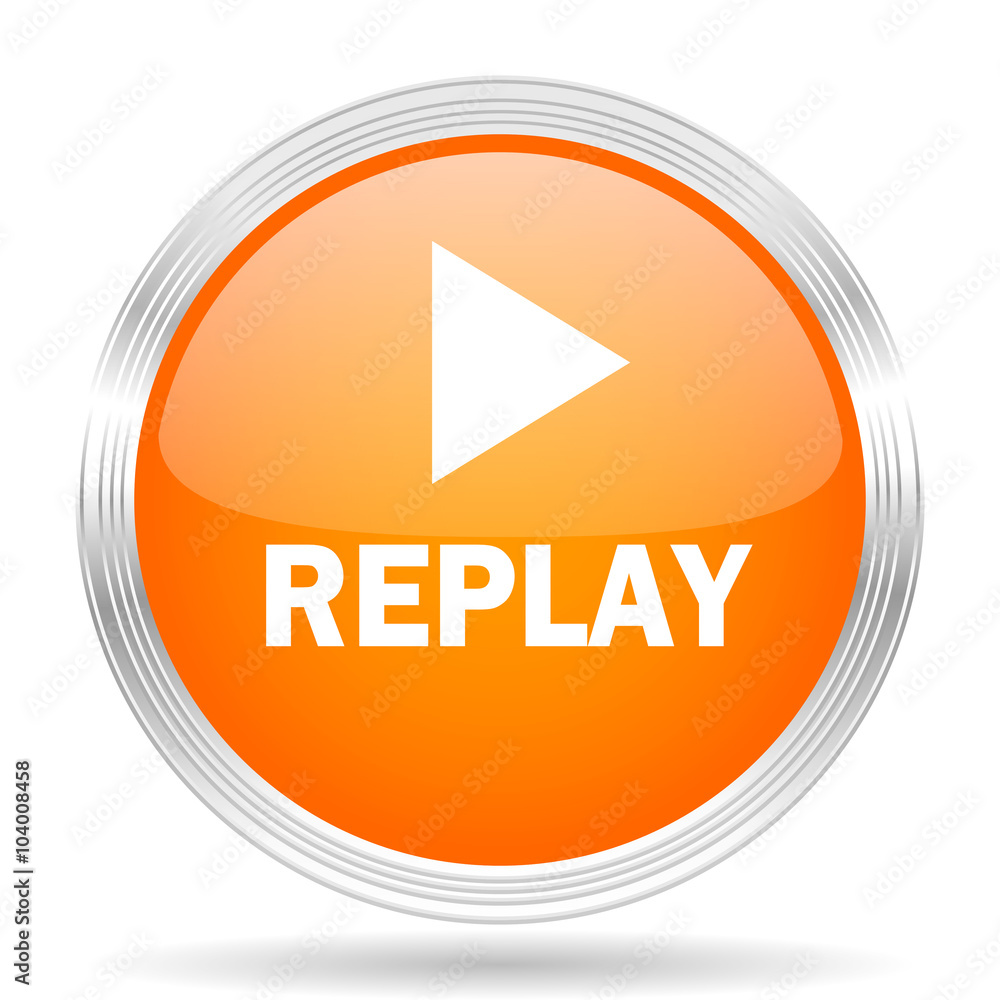 replay orange silver metallic metallic chrome web circle glossy icon replay orange silver metallic metallic chrome web circle glossy icon