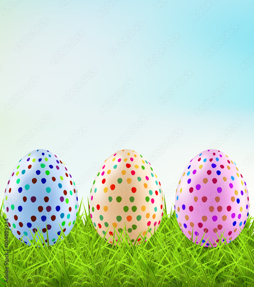 Festive Easter eggs on the grass Festive Easter eggs on the grass