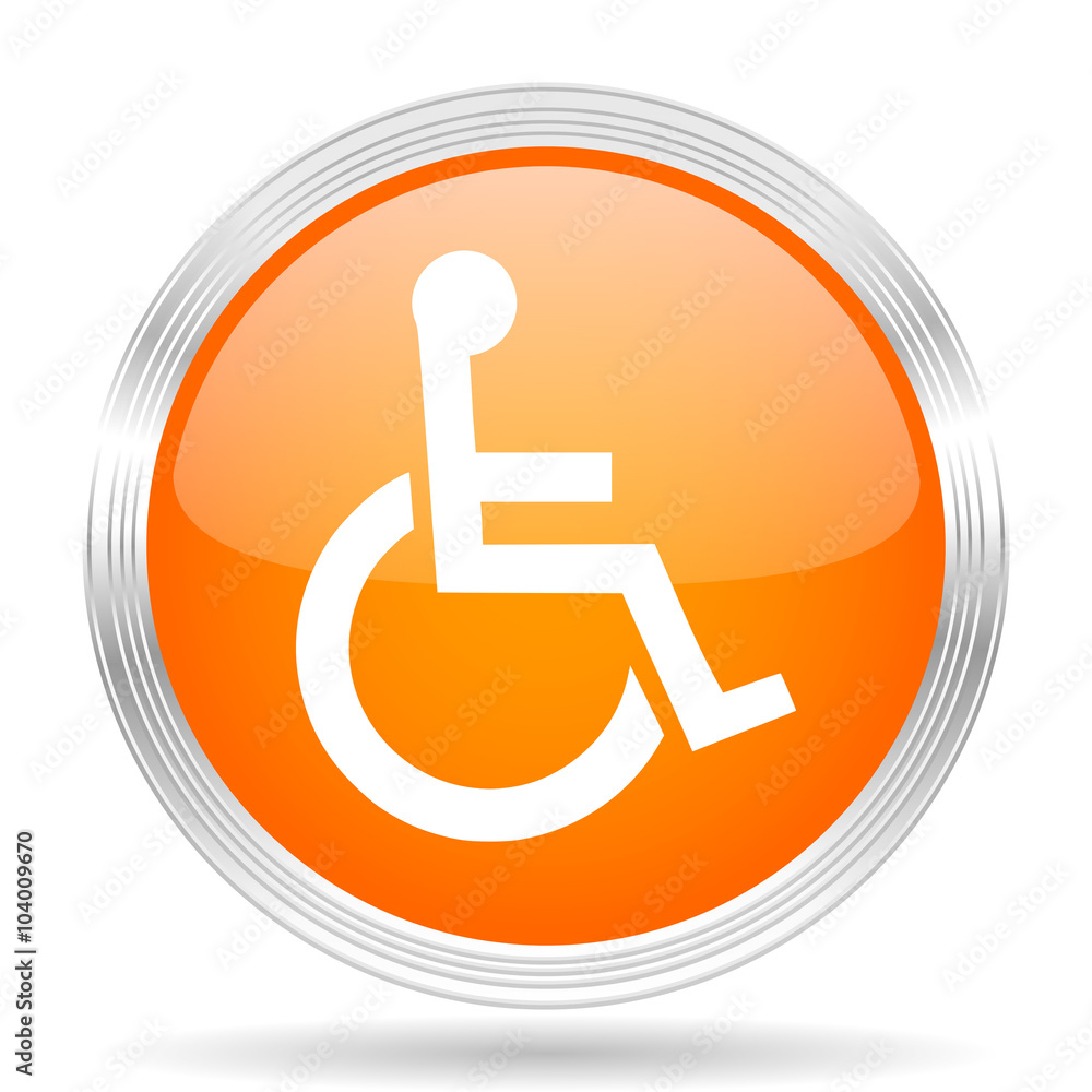 wheelchair orange silver metallic metallic chrome web circle glossy icon wheelchair orange silver metallic metallic chrome web circle glossy icon