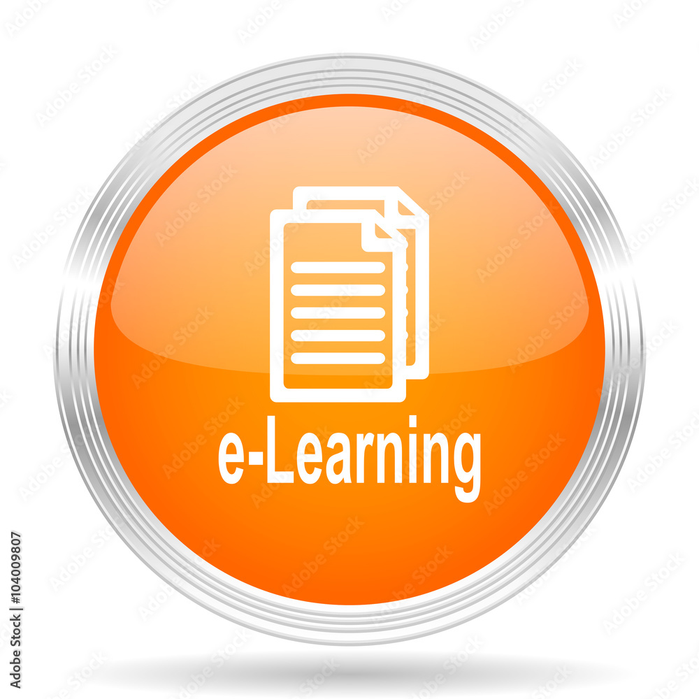 learning orange silver metallic metallic chrome web circle glossy icon