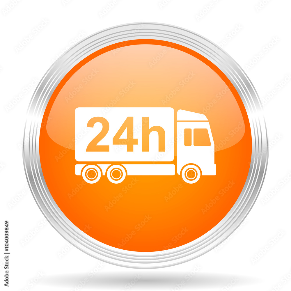 delivery orange silver metallic metallic chrome web circle glossy icon