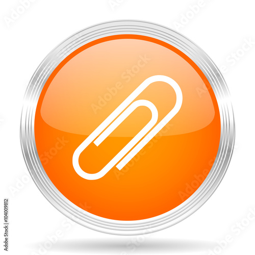 paperclip orange silver metallic metallic chrome web circle glossy icon