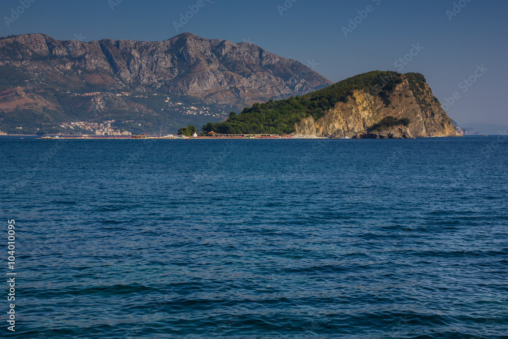 View of Sveti Nikola island at sunrise. Budva. Montenegro. View of Sveti Nikola island at sunrise. Budva. Montenegro.