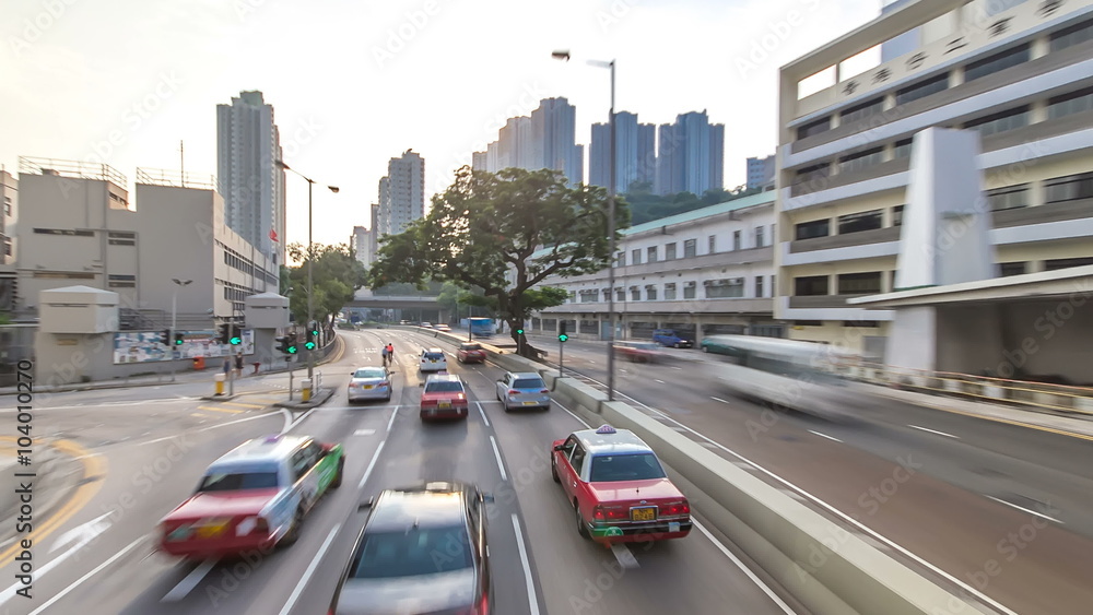 A Hong Kong streets view timelapse from open-top touristic bus during Hong Kong island's touring A Hong Kong streets view timelapse from open-top touristic bus during Hong Kong island's touring