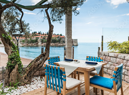 Tables at seaside restaurant 